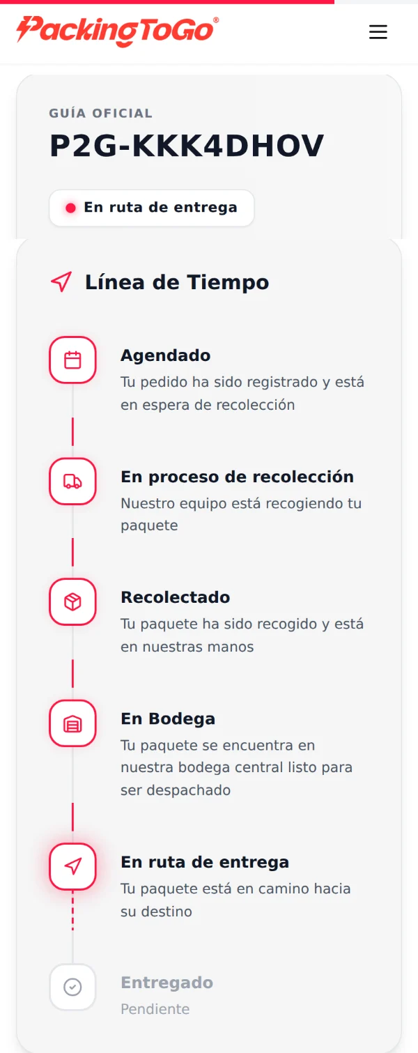 Rastreo en vivo para el cliente (datos de ejemplo)