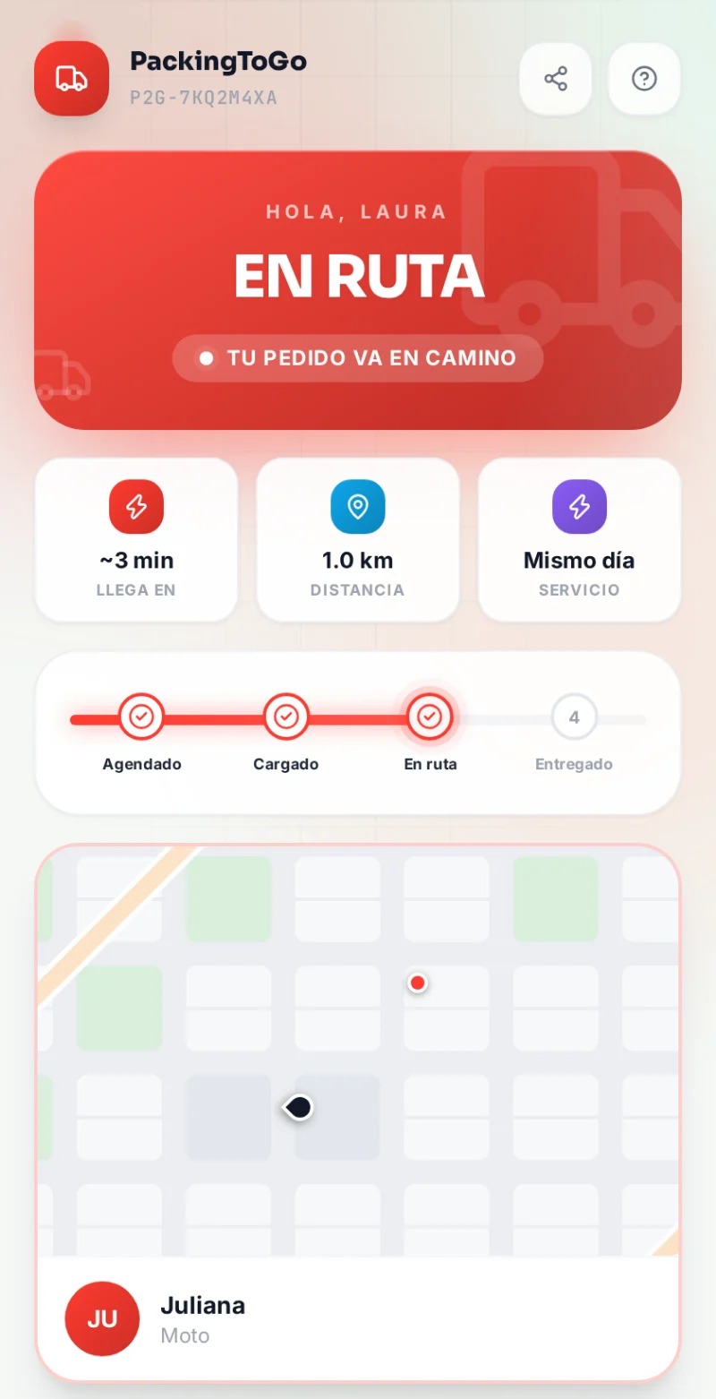 Rastreo en vivo de una entrega (datos de ejemplo)